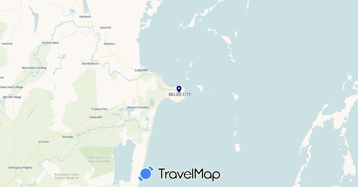 TravelMap itinerary: driving in Belize (North America)